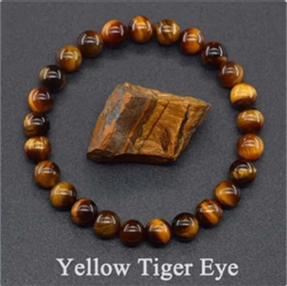 Natural Stone Beaded Bracelet With Mineral Stone Tiger Eye Streatchy Bracelet